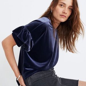 Madewell Velvet Ruffle-Sleeve Tee, size Extra-Small